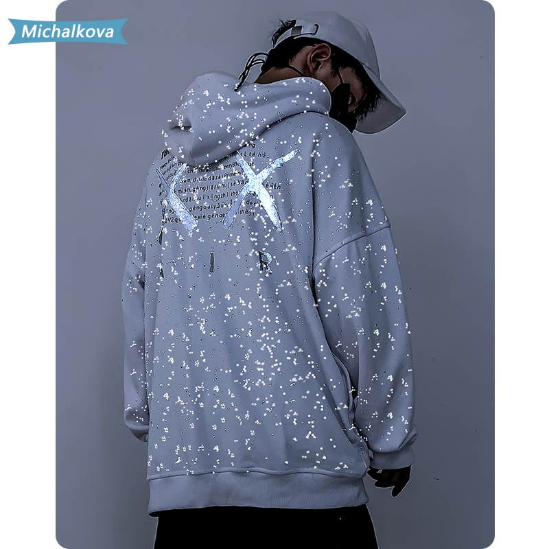 starry sky Reflective material Men's clothing Hoodies Jogger Harajuku High street Hiphop moletom hombre sudaderas con capucha 201020