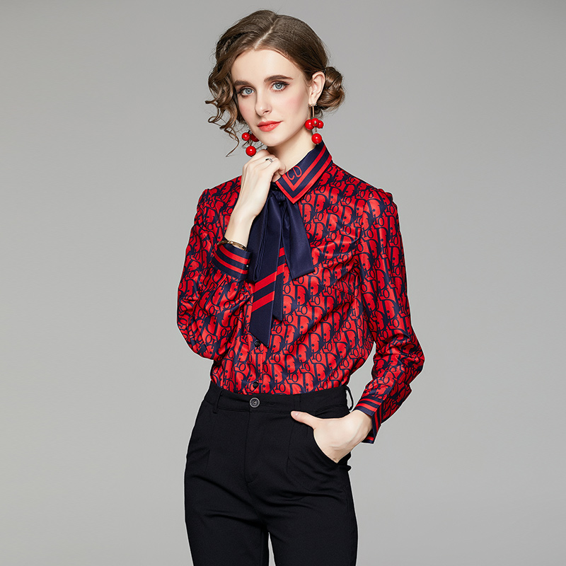 2021 Spring Bow Runway Shirts Long Sleeve Printed Women's Red Button Shirt Plus Size Autumn Winter Elegant Office Ladies Designer Blouses, White
2021 Spring Bow Runway Shirts Long Sleeve Printed Women's Red Button Shirt Plus Size Autumn Winter Elegant Office Ladies Designer Blouses, White
