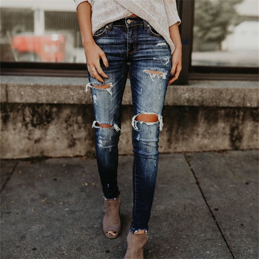 Women's High-Waisted Ripped Jeans: Casual Cropped Skinny Denim Pants For A Vintage Look B4