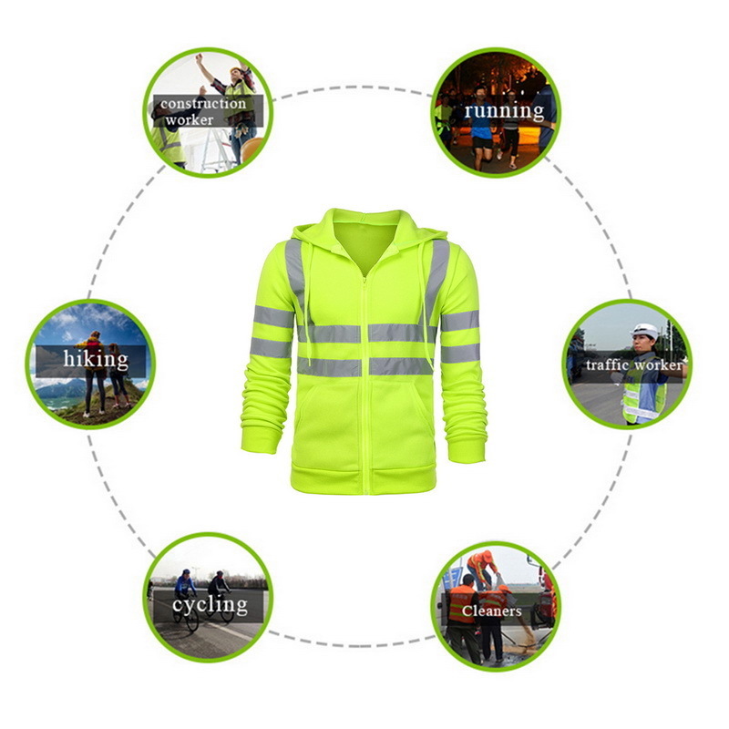 New Men's Road Work High Visibility Pullover Casual Long Sleeve Hoody Sweatshirt Tops Men Jacket Hooded Sportswear Blouses 201103