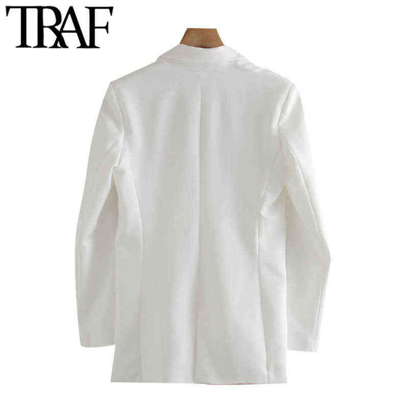 TRAF Women Fashion Office Wear Double Breasted Blazers Coat Vintage Long Sleeve Pockets Female Outerwear Chic Tops 211122