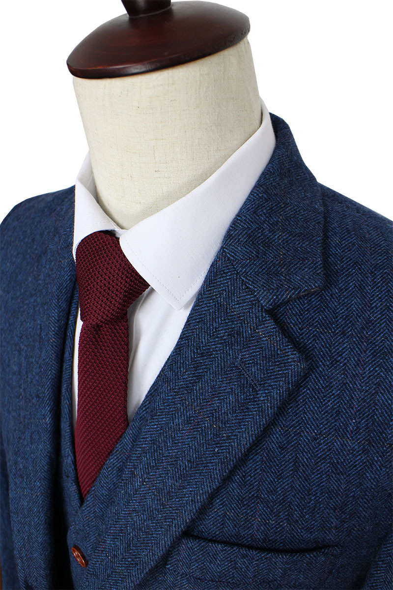 Wool Blue Herringbone Retro gentleman style custom made Mens suits tailor suit Blazer suits for men 3 piece JacketPantsVest 201124