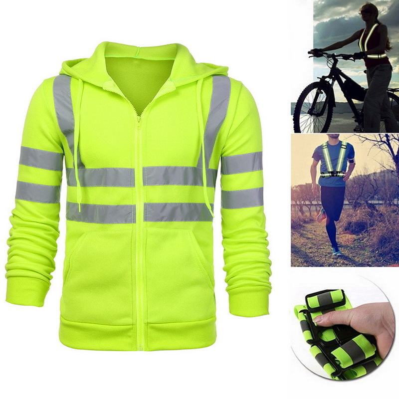 New Men's Road Work High Visibility Pullover Casual Long Sleeve Hoody Sweatshirt Tops Men Jacket Hooded Sportswear Blouses 201103