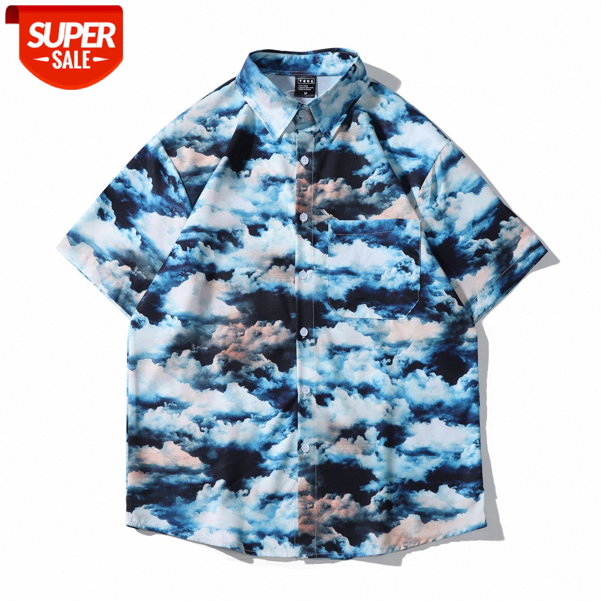 Wearing Weiyi Blue Sky and White Cloud Printed Short Sleeve Shirt Men's Women's Beach Casual Pants Loose Flower #Ei84, White;black
Wearing Weiyi Blue Sky and White Cloud Printed Short Sleeve Shirt Men's Women's Beach Casual Pants Loose Flower #Ei84, White;black