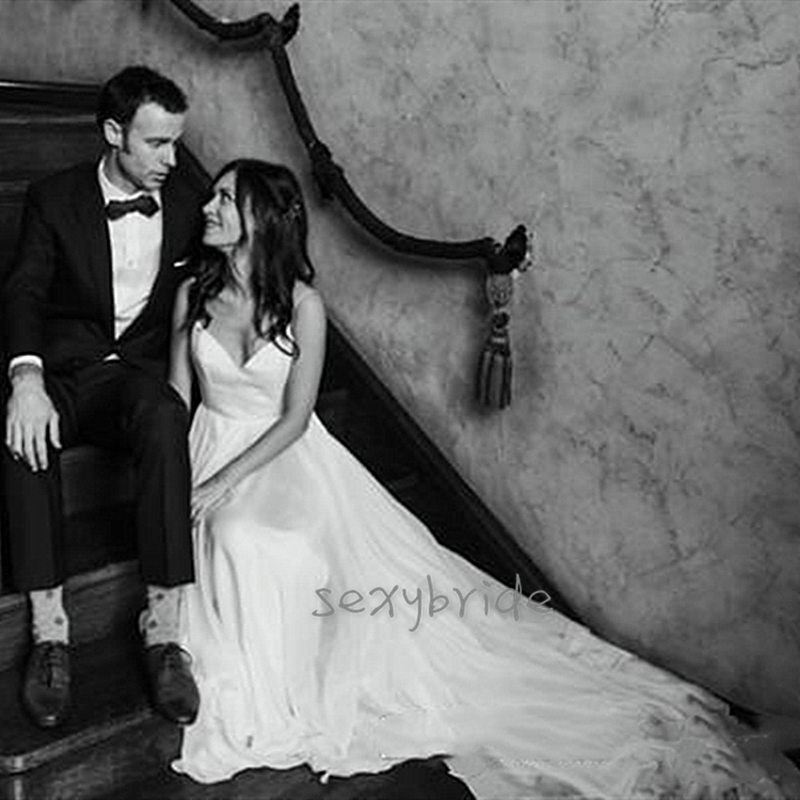 Elegant Chiffon Boho Wedding Dresses Sexy Spaghetti Straps Open Back A Line Bohemain Bridal Gowns Simple Cheap Bride Dress vestido de noiva