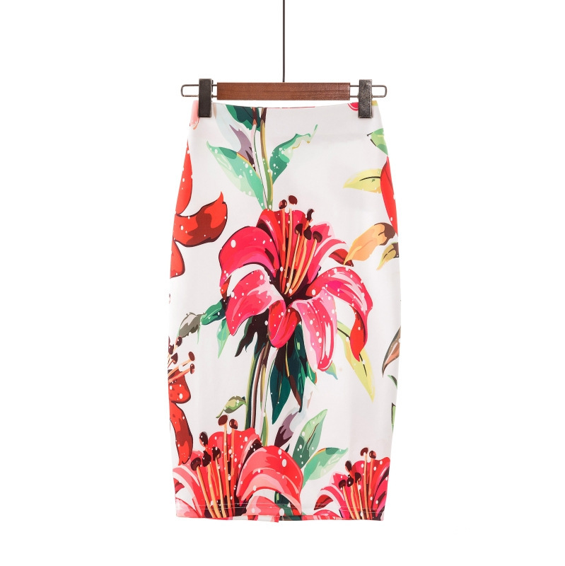 Digital Printed Pencil Skirt For Women Faldas Mujer Moda Floral Pencil Summer Midi Skirt Womens Skirts Female Falda Mujer 210306