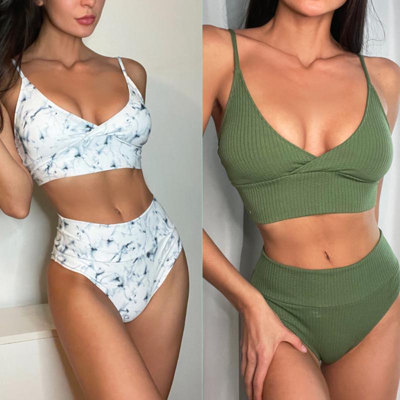 Women' Swimwear 2021 Women Sexy 2 Piece Bikini Strap V-Neck Push Up Vest Swimsuit High Waisted Thong Solid Color Bathing Suit 
Women' Swimwear 2021 Women Sexy 2 Piece Bikini Strap V-Neck Push Up Vest Swimsuit High Waisted Thong Solid Color Bathing Suit