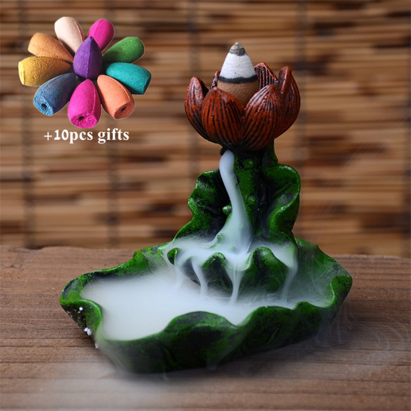 Mini Green Lotus Leaf Flower Backflow Incense Burner Incense Waterfall Censer Holder Home Office Decor Crafts + 10pcs Free Cones от DHgate WW