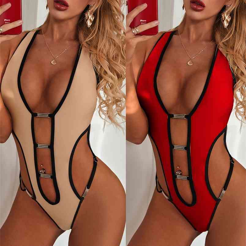 Metal Buckle Swimsuit Sexy Low-cut Hollow Out Beach Bodysuit Bikini Push Up Brazil Cross Backless Beachwears 210604, Red
Metal Buckle Swimsuit Sexy Low-cut Hollow Out Beach Bodysuit Bikini Push Up Brazil Cross Backless Beachwears 210604, Red