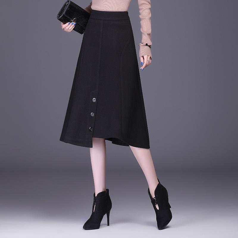 Skirts Autumn & Winter Woolen Plaid Skirt High Waist Slimming Fashion Irregular A-line Women Pleated Tide