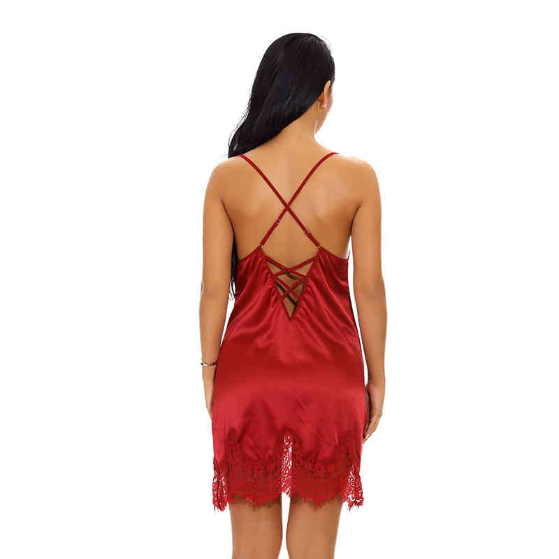 Sexy Lingerie Suspender Sexy Pajama Girl Sexy Luxury Black Lace Women Satin Sleepwear Camisole Dresses 2112085435420