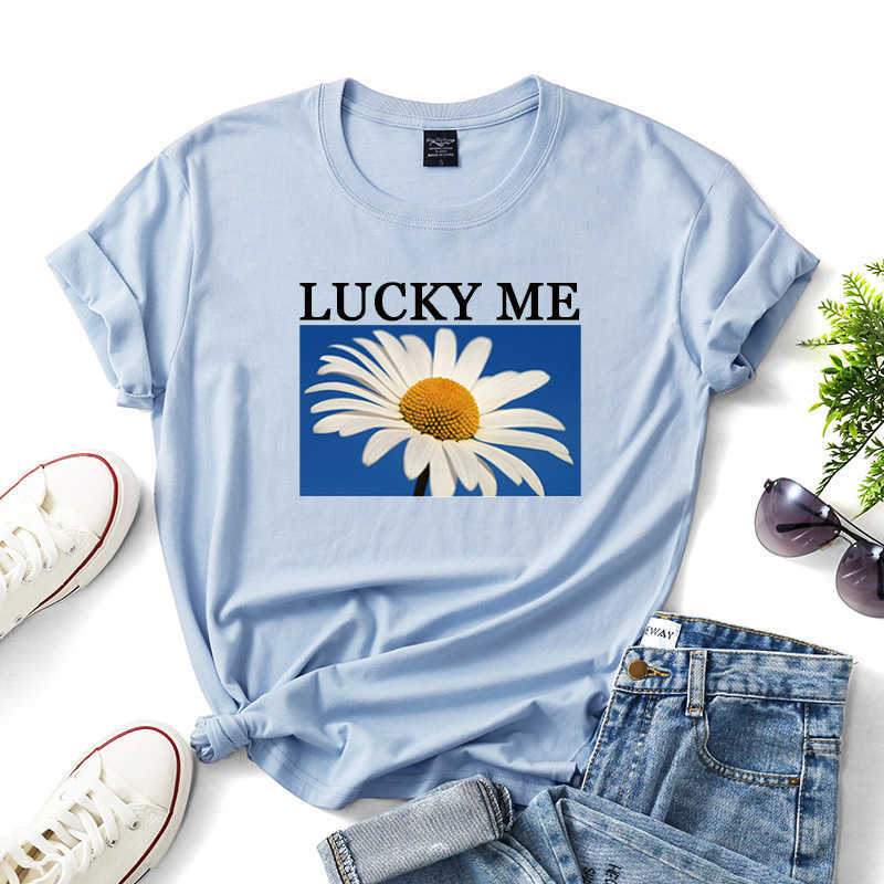 Fashion 100% Cotton Flower Women T-Shirt Casual Loose Short Sleeve LUCKY ME Letter Harajuku Female Tees Plus Size W693 210526, Yellow
Fashion 100% Cotton Flower Women T-Shirt Casual Loose Short Sleeve LUCKY ME Letter Harajuku Female Tees Plus Size W693 210526, Yellow