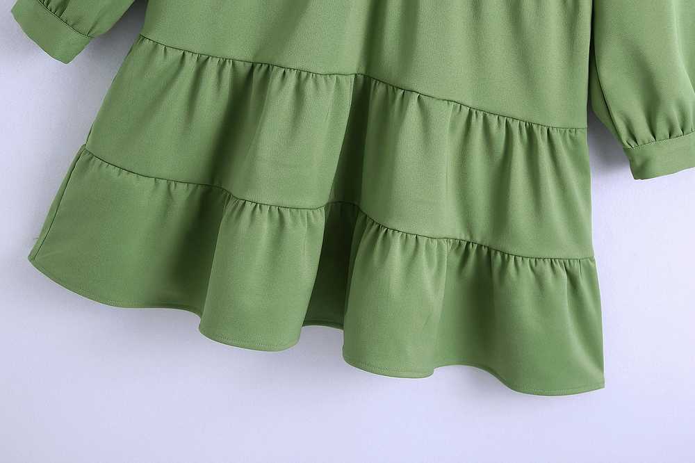 Women Spring Dress Fashion Cascading Army Green and White Above Knee Vestidos 210602