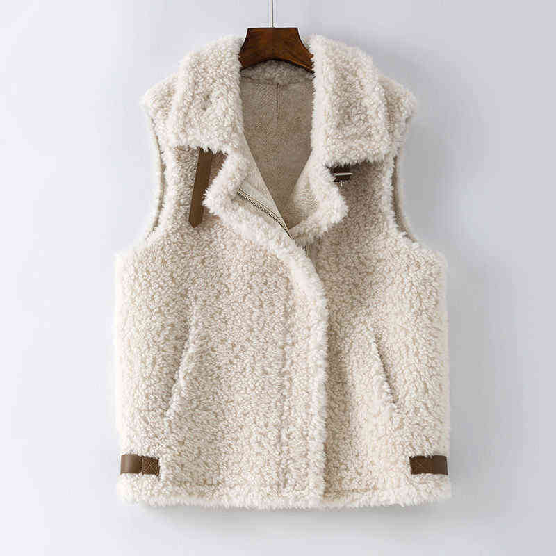 Winter Lamb Wool Vest Women Sleeveless Jacket Thicken Warm Waistcoat Fall Turn Down Collar Hidden Zipper Outwear Garment 211120