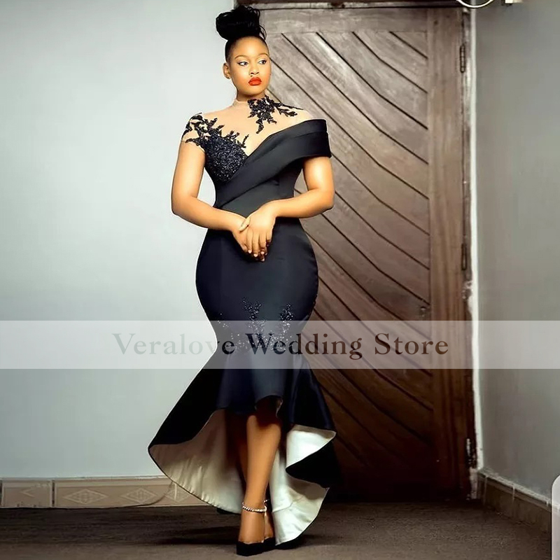 African Short Prom Dress Black Tea Length robes de cocktail Custom Plus Size Formal Evening Gowns
