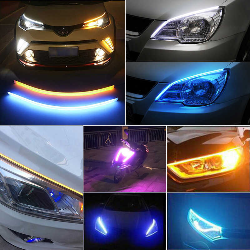 New 30 45 60CM Waterproof Car Headlight Decorative Led Streamer Light Strip Flexible Turn Signal DRL Daytime Running Lamp 12V