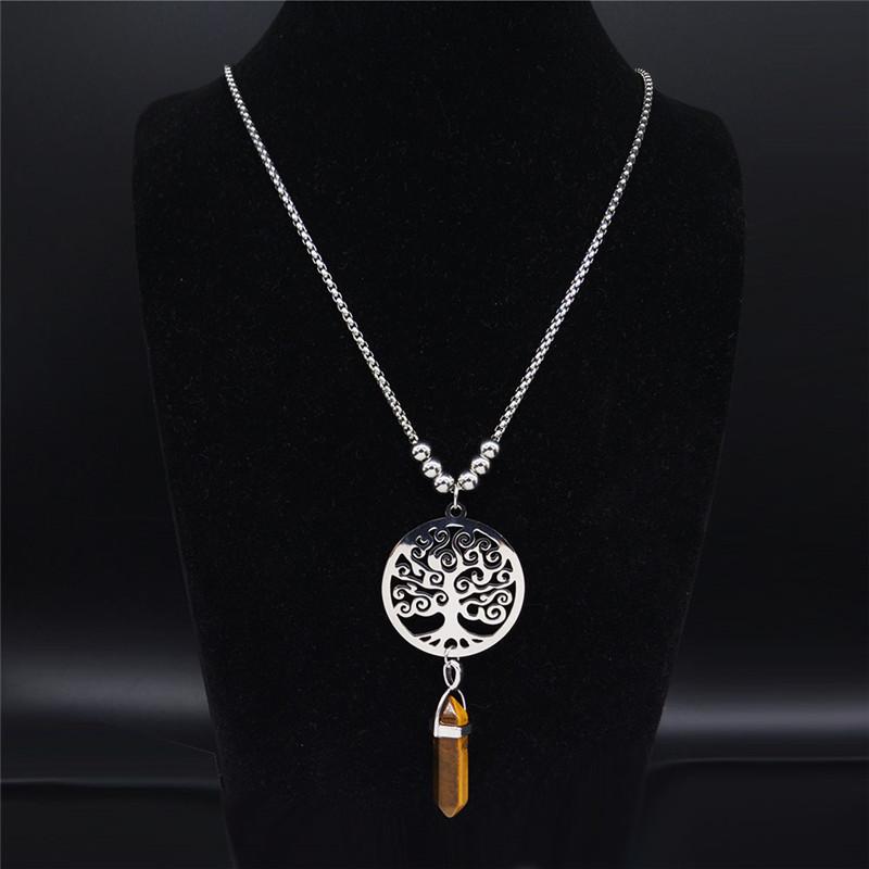 Pendant Necklaces Hexagonal Reiki Point Chakra Natural Stone Stainless Steel Tree Of Life Necklace Long Jewelry Chaine N40S04 
Pendant Necklaces Hexagonal Reiki Point Chakra Natural Stone Stainless Steel Tree Of Life Necklace Long Jewelry Chaine N40S04