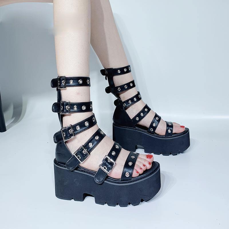 Black Wedge Platform Gladiator Rivets Women's Sandals Sexy Zipper Buckle High Heels Party Wedding Roman Shoes For Women 
Black Wedge Platform Gladiator Rivets Women's Sandals Sexy Zipper Buckle High Heels Party Wedding Roman Shoes For Women