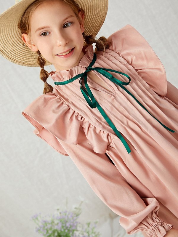 X Anas Mrel Girls Tie Front Ruffle Trim Dress SHE