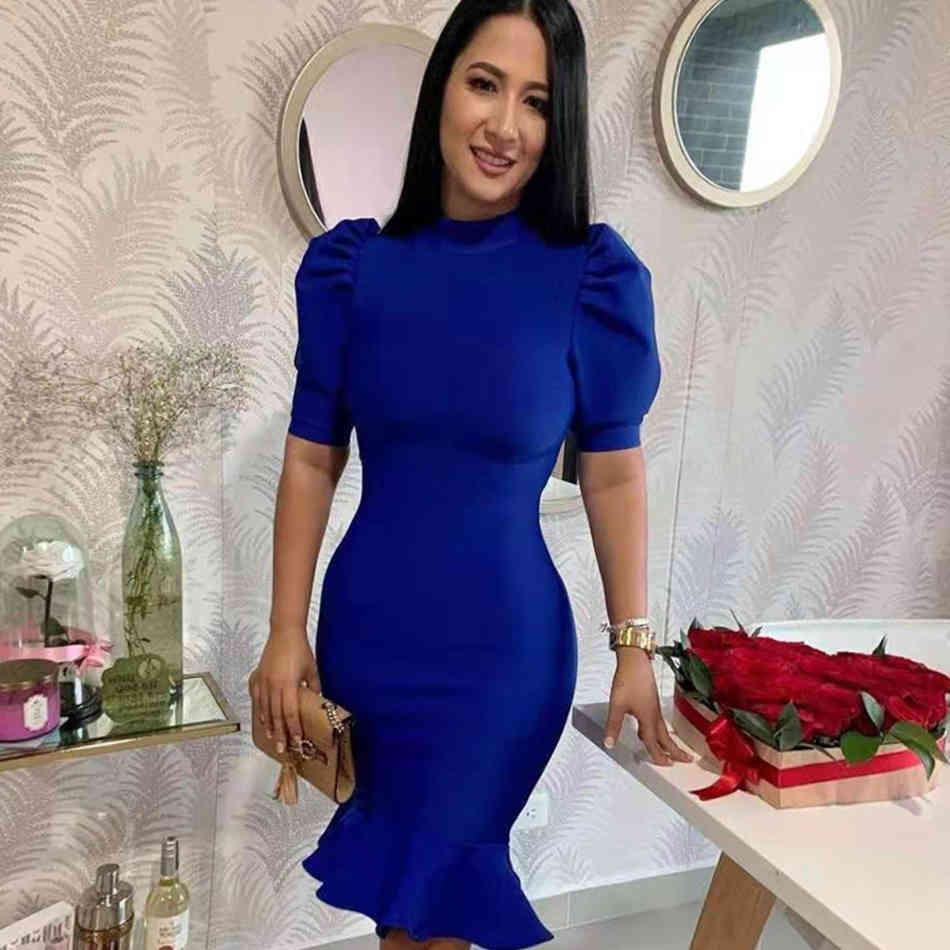 Aummer Short Sleeves Black Purple Fish Tail Woman Bandage Vintage Night Party Dress 210525