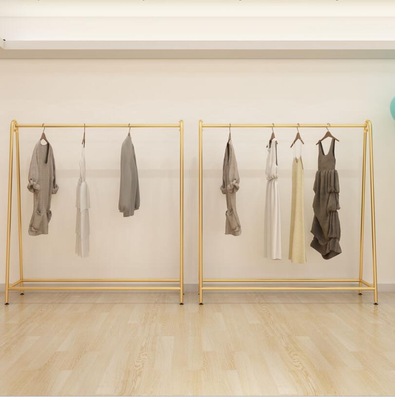 Simple iron clothing rack Commercial Furniture bedroom cloakroom floor hanger clothes shop gold cloth display racks