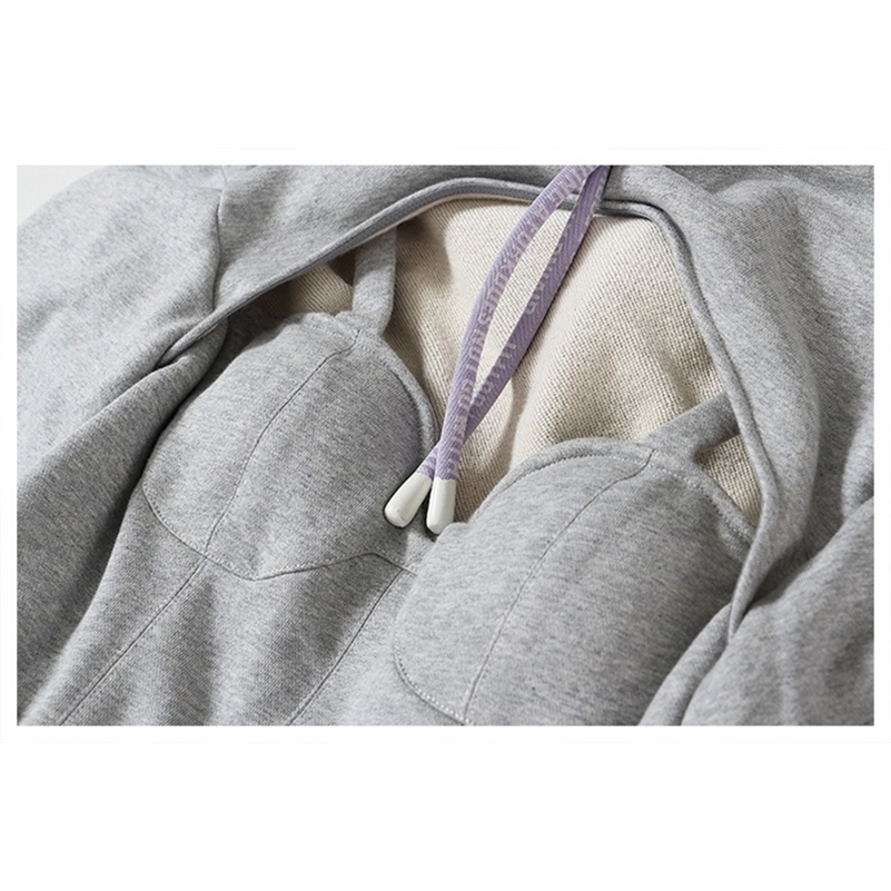 [EAM] Loose Fit Gray Hollow Out Drawstring Sweatshirt New Hooded Long Sleeve Women Big Size Fashion Spring Autumn 1DD0023 201209