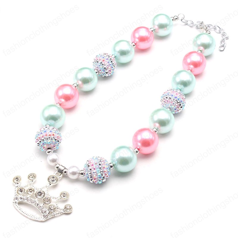 Fashion crown pendant necklace for kids girls handmade chunky bubblegum beaded necklace for child party gift
