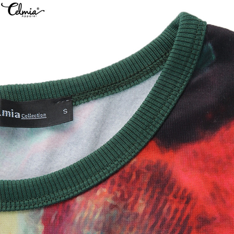 Celmia Vintage Winter Dress Women Long Sleeve Printed Vestido Female Autumn Casual Sweatshirt Dress Plus Size Pullover Vestidos 201008