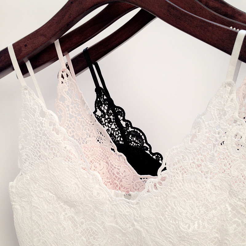 Lace Camisoles & Tanks Fitness Summer Women Cropped Cami Tops Strappy Bra Halter Crochet Bralette Bustier Corset Crop Top 210225