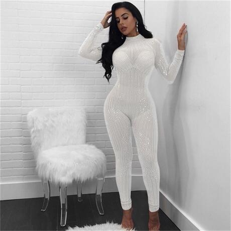 Shimmering Mesh Romper Jumpsuit: Elegant Full-Length Party Playsuit B1