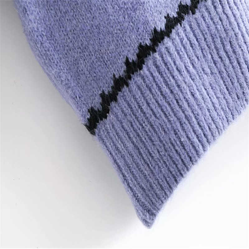 Za Blue Embroidered Knit Sweater Women Turtleneck Long Sleeve Embroidery Floral Knitted Top Woman Chic Slim Winter Pullover 210602