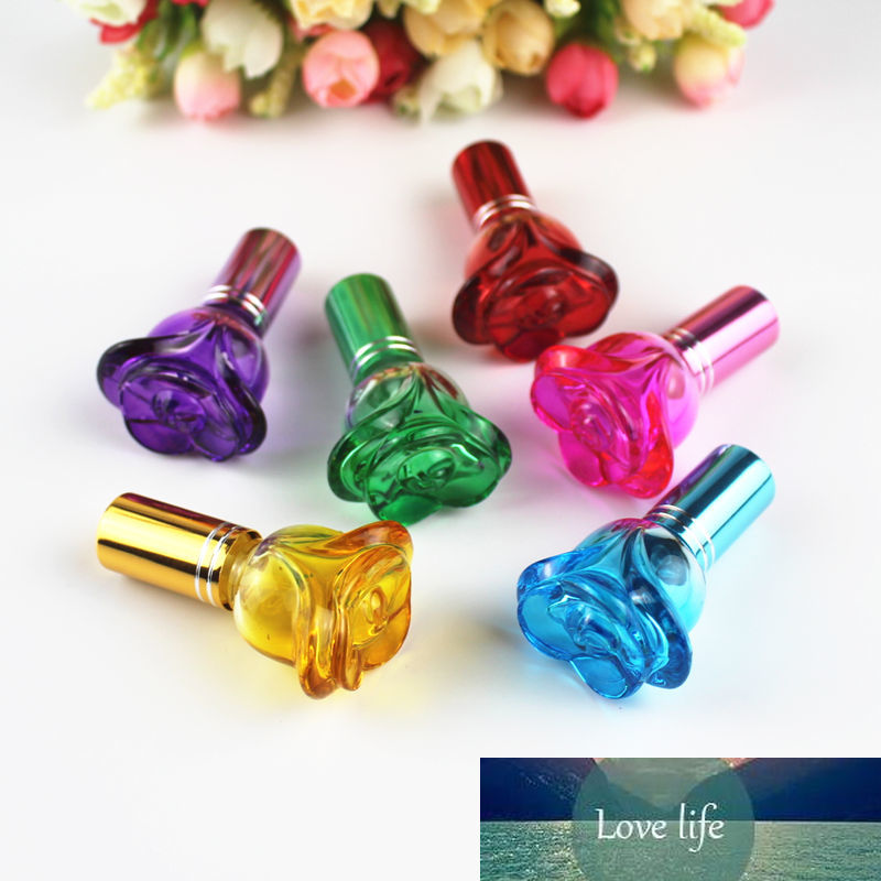20pcs/lot 6ml Mini Colorful Rose Shaped Glass Perfume Bottle Parfum Fragrance Cosmetic Packaging Refillable Glass Vials