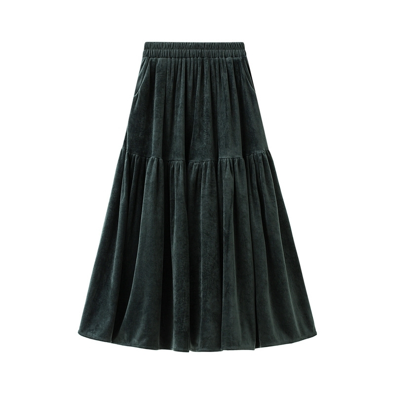 Winter Skirt Women Corduroy Skirt Preppy Style School Elastic Waist A Line Puffy Long Black Faldas Korean Bottom Clothes 210306