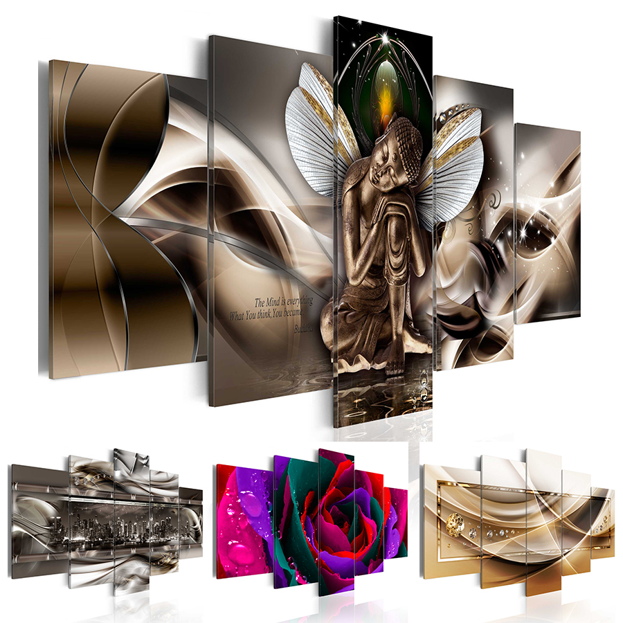 5PCS/Set Fashion Wall Art Canvas Painting Abstract Metal Architecture Night Scene, Colorful Rose Flowers, the Buddha with Wings Modern Home
5PCS/Set Fashion Wall Art Canvas Painting Abstract Metal Architecture Night Scene, Colorful Rose Flowers, the Buddha with Wings Modern Home