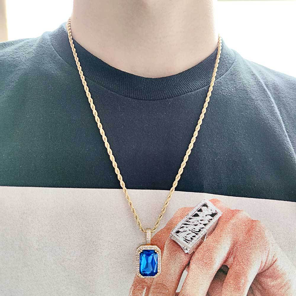 Colorful Square Gemstone Pendants TopBling Full Cubic Zirconia Choker Chain Necklaces for Women Men Hip Hop Jewelry