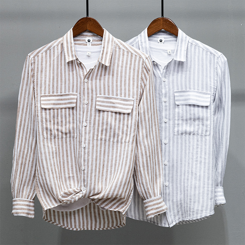2021 Spring New Style Long-sleeved Brand Casual Striped Shirts for Men Fashion Comfortable Pure Linen Shirt Mens Tops 08hq, Coffee
2021 Spring New Style Long-sleeved Brand Casual Striped Shirts for Men Fashion Comfortable Pure Linen Shirt Mens Tops 08hq, Coffee