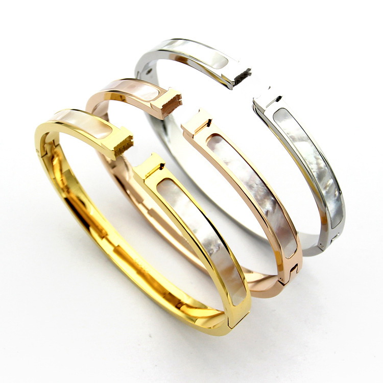 Europe America Fashion Style Lady Women Titanium steel Engraved H Initials White Mother of Pearl Bangle Bracelets 3 Color, Black
Europe America Fashion Style Lady Women Titanium steel Engraved H Initials White Mother of Pearl Bangle Bracelets 3 Color, Black