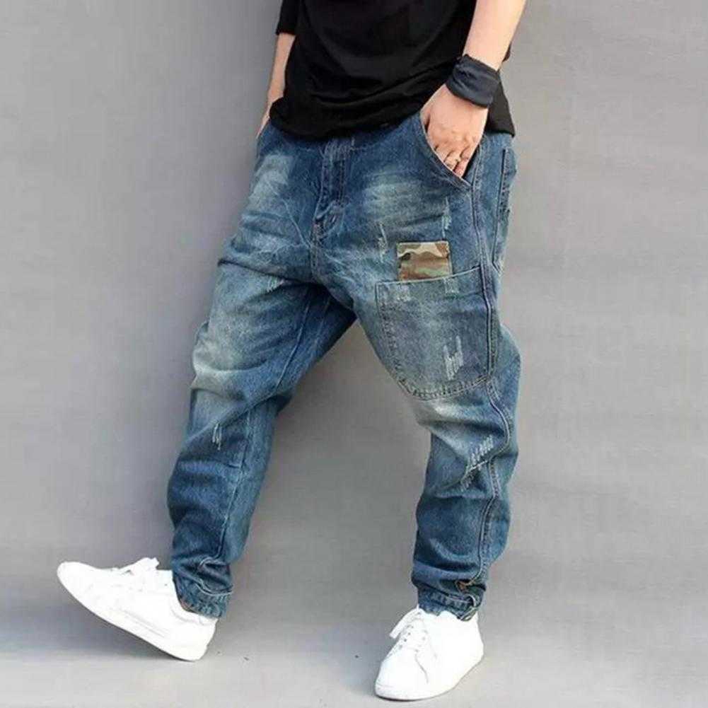 Man Pants Mid Waist Double Pocket Zip Closure Worn Man Jeans for Outdoor Activity X0621