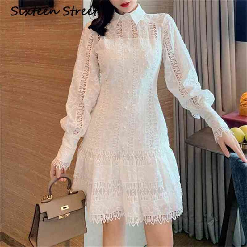 White Lace Dress Woman Turn-Down Collar Full-sleeve Bodycon Hollow Out High Waist Party Female Autumn Spring 210603
White Lace Dress Woman Turn-Down Collar Full-sleeve Bodycon Hollow Out High Waist Party Female Autumn Spring 210603