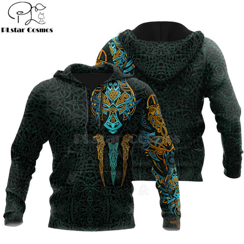 PLstar Cosmos Viking Warrior Tattoo Fashion Tracksuit casual 3D Print Zipper/Hoodie/Sweatshirt/Jacket/Men's Women style-46 210730