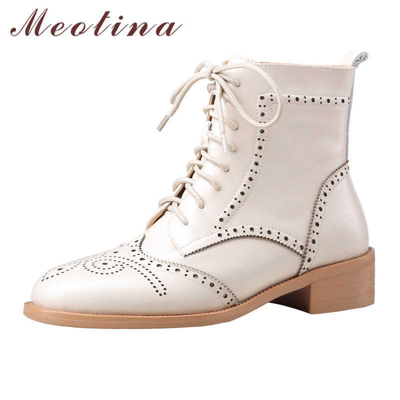 Meotina Winter Ankle Boots Women Natural Genuine Leather Thick Heel Short Boots Lace Up Round Toe Brogue Shoes Lady Fall Size 39 210608, Black pigskin lining
Meotina Winter Ankle Boots Women Natural Genuine Leather Thick Heel Short Boots Lace Up Round Toe Brogue Shoes Lady Fall Size 39 210608, Black pigskin lining