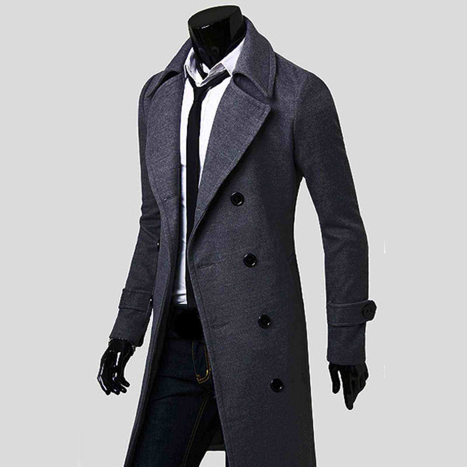 Men's Woolen Fleece Warm Windbreaker Jacket Winter Men Slim Stylish Trench Coat Double Breasted Long Jacket Parka Casual Long 211122