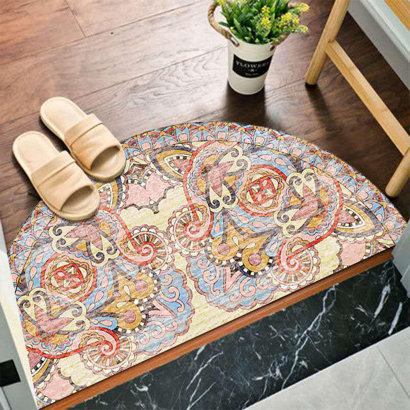 Bohemian Style Semi-circular Floor Rug Ethnic Style Entrance Mat Door Mats Home Bathroom Absorbent Non-slip Carpet Home Decor