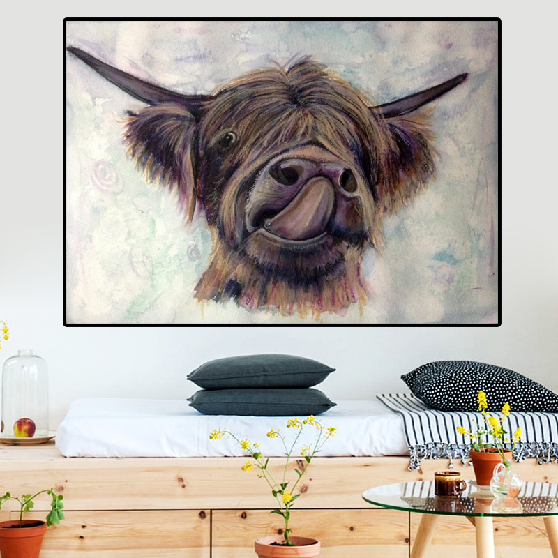 Highland Cow Canvas Art Paintings Nordic Style Posters Print for Living Room,Bedroom Canvas Print Animal Pictures