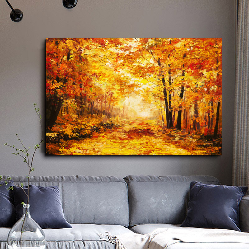 Modern Oil Painting Print Wall Art Landscape Poster Autumn Tree Picture Canvas Painting For Living Room Home Decor No Frame