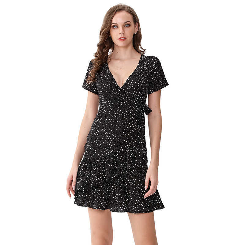 Summer Polka Dots Dress Short Sleeve V Neck Ruffles Beach Dress Sundress Vestidos M30542 210526, Black
Summer Polka Dots Dress Short Sleeve V Neck Ruffles Beach Dress Sundress Vestidos M30542 210526, Black