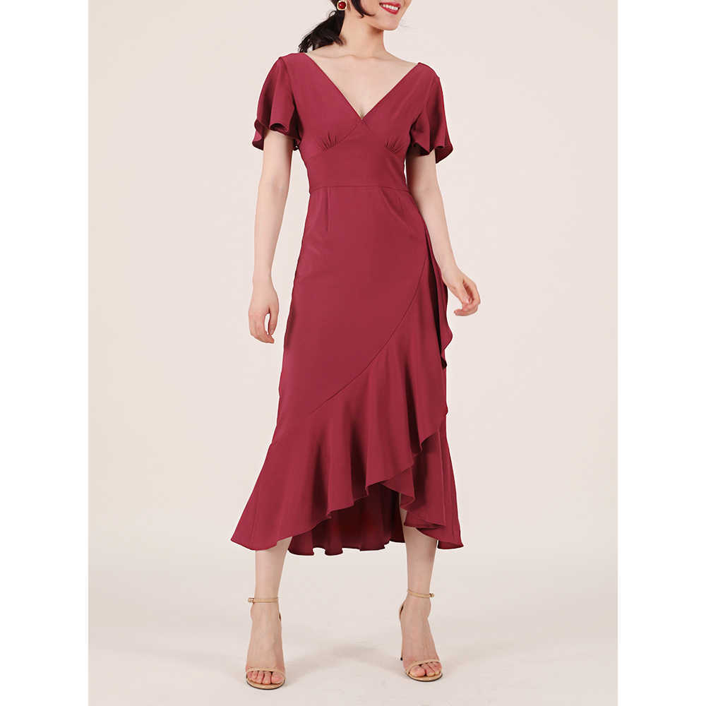 Elegant French Style Party Dress Women V-neck Butterfly Sleeve High Waist Sexy Ruffle Mermaid Vintage Long Female 210608, Red
Elegant French Style Party Dress Women V-neck Butterfly Sleeve High Waist Sexy Ruffle Mermaid Vintage Long Female 210608, Red