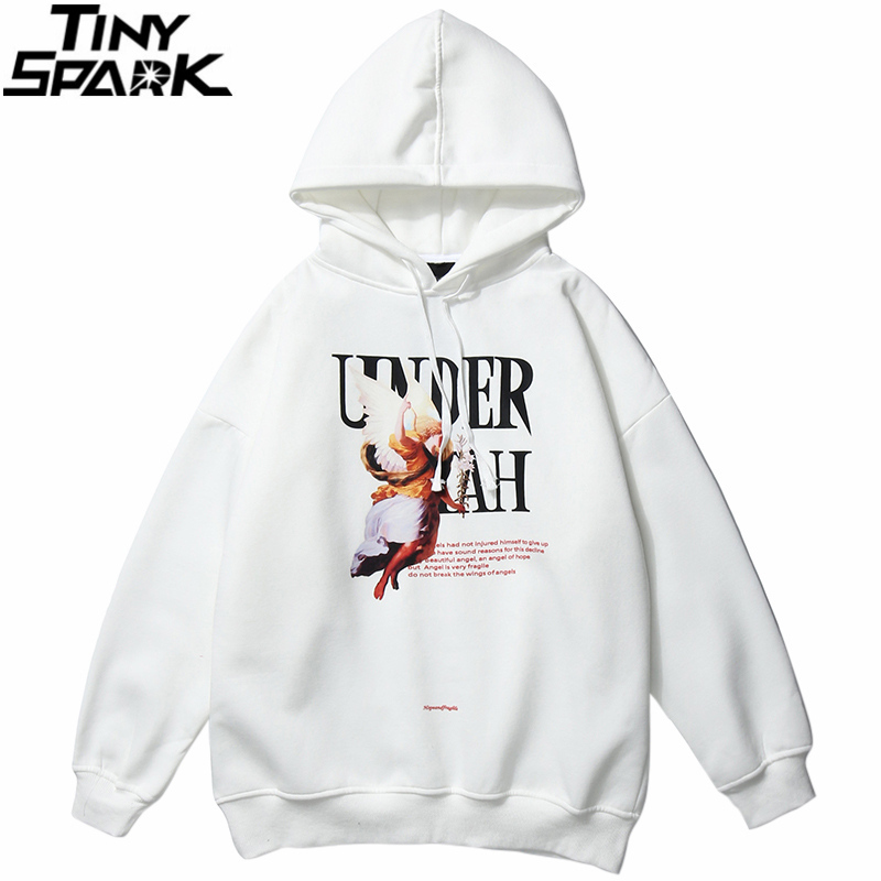 Mens Hip Hop Streetwear Hoodie Angel Girl Print Sweatshirt Loose Cotton Fleece Pullover Autumn Winter Black Hoodie Hipster 201020