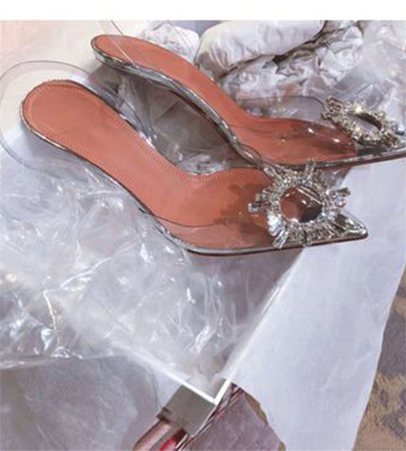 7-9CM Rhinestones Women Bridal Shoe Pointed Transparent Sandals Summer Luxury Designer Wedding Shoes High Heels With Stiletto In Stock