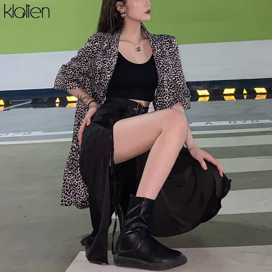 KLALIEN Fashion High Waist Black Midi Skirt Women summer streetwear casual split Hem Asymmetric long Skirt ladies new 210309